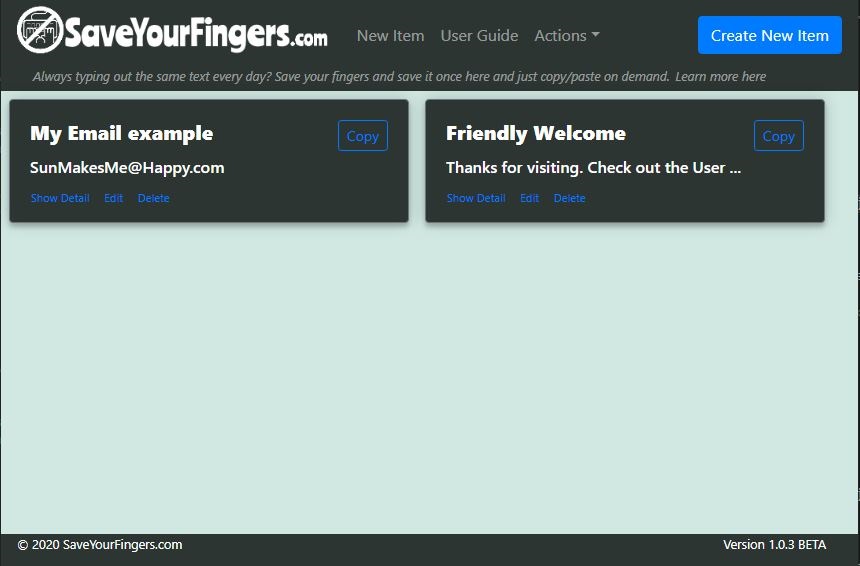 SaveYourFingers.com Screenshot